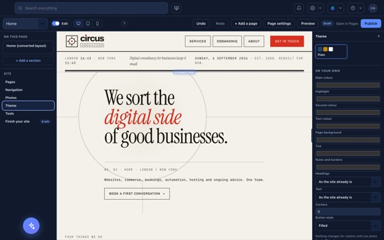 Theme: the site’s whole look in one panel