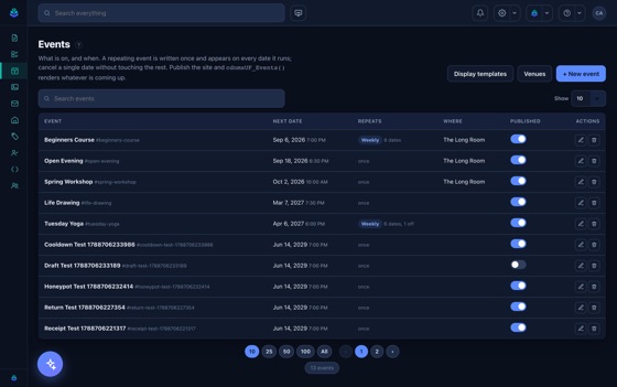 Events: what is on, and when