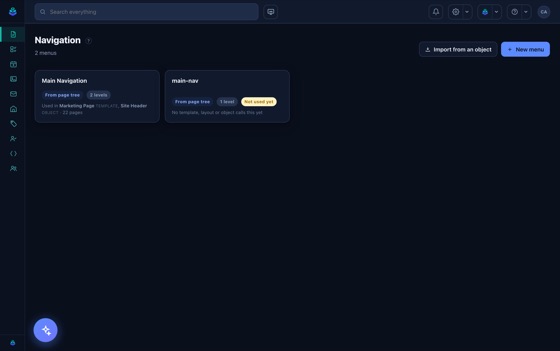 A menu open, with its live preview beside the form