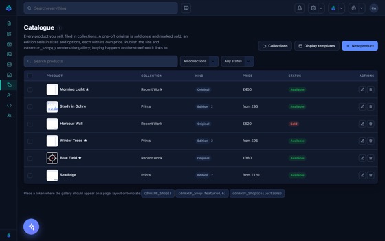 The catalogue: everything you sell, filed into collections